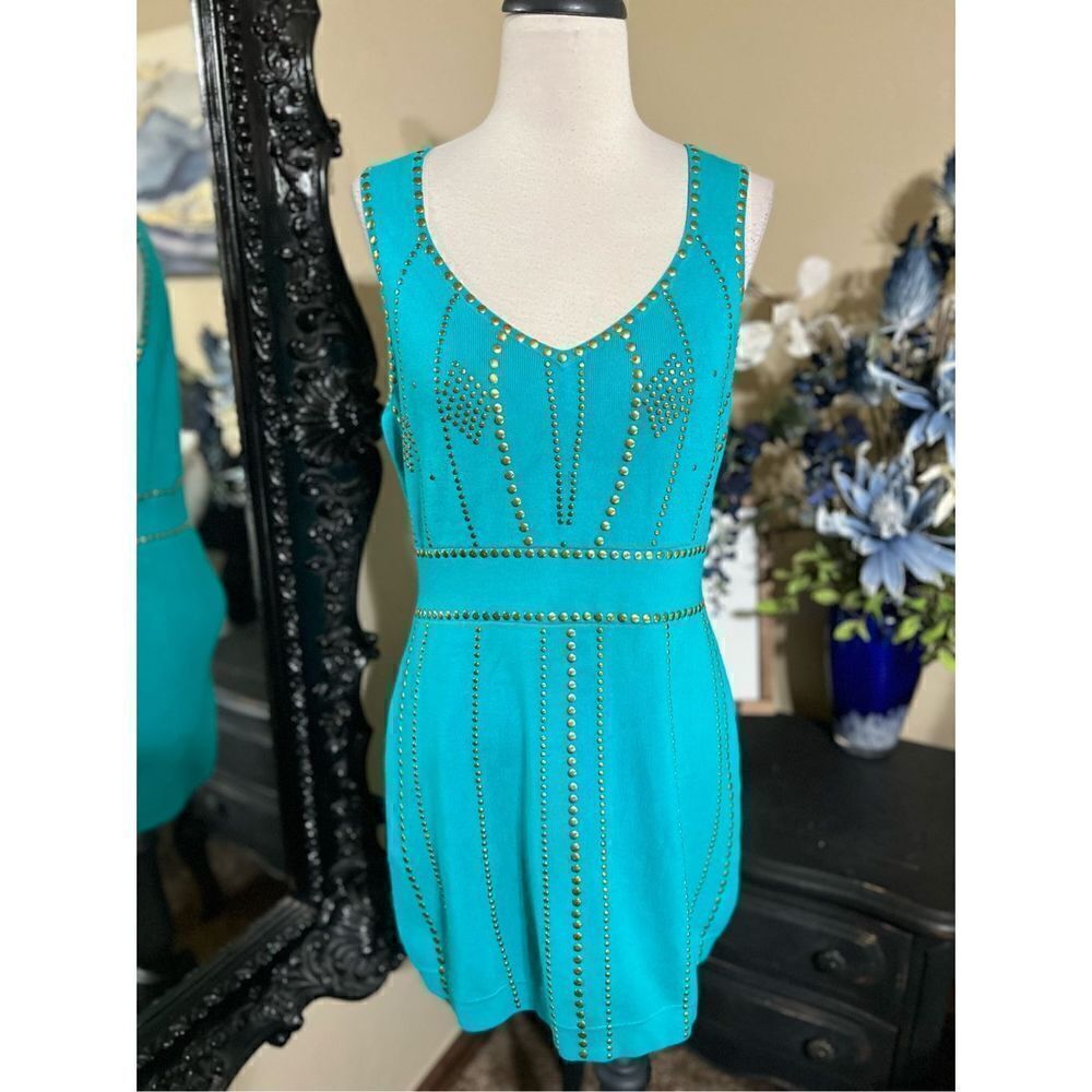 Belldini NWT Teal & Gold Sleeveless Embellished Dress Size L